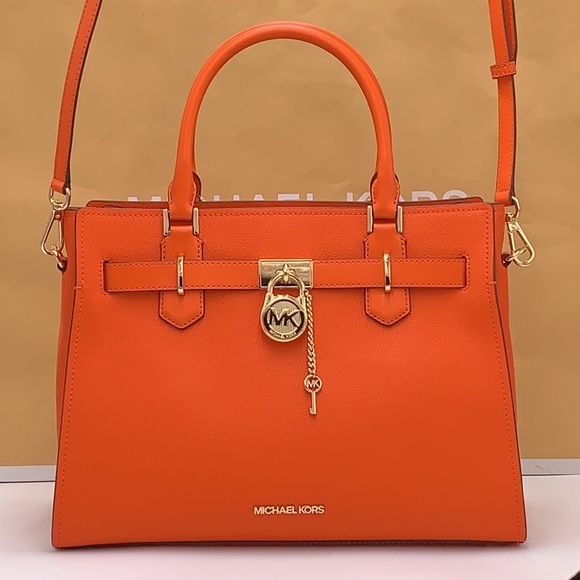 Michael Kors Hamilton Medium Leather Satchel Poppy  color - Picture 3 of 16